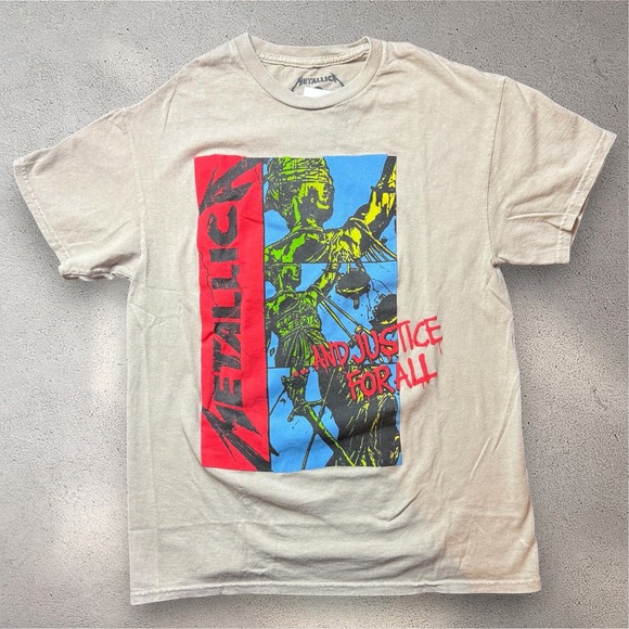 Metallica Other - Metallica And Justice For All Graphic T-Shirt Tan Mens Small 2022 Band Tee SM